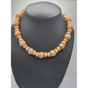 Vintage Two Tone Brown Lucite Bead Necklace Mid Century Plastic